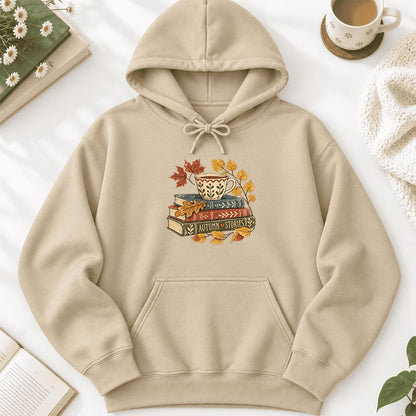 Autumn Stories Book Stack Softstyle Hoodie | Cozy Fall Reader Gift Sand