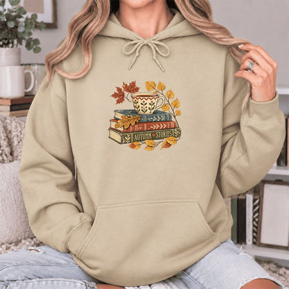 Autumn Stories Book Stack Softstyle Hoodie | Cozy Fall Reader Gift Sand