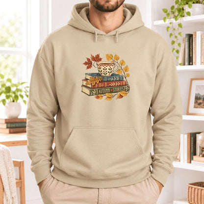 Autumn Stories Book Stack Softstyle Hoodie | Cozy Fall Reader Gift Sand