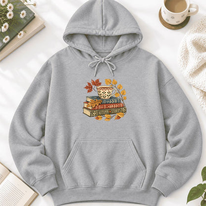 Autumn Stories Book Stack Softstyle Hoodie | Cozy Fall Reader Gift Sport Grey