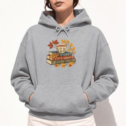 Autumn Stories Book Stack Softstyle Hoodie | Cozy Fall Reader Gift Sport Grey
