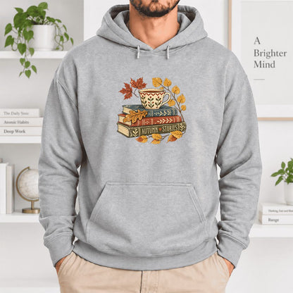 Autumn Stories Book Stack Softstyle Hoodie | Cozy Fall Reader Gift Sport Grey