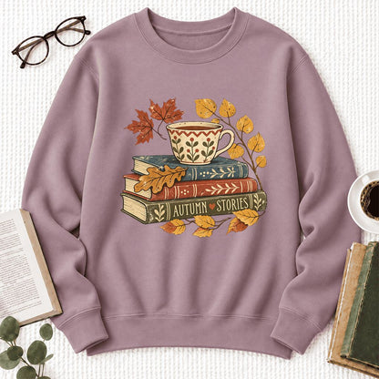 Autumn Stories Book Stack Softstyle Sweatshirt | Cozy Fall Reader Gift Paragon