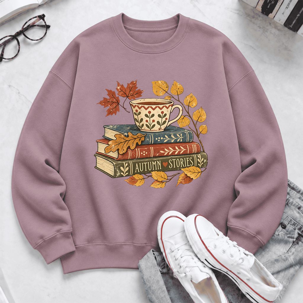 Autumn Stories Book Stack Softstyle Sweatshirt | Cozy Fall Reader Gift Paragon