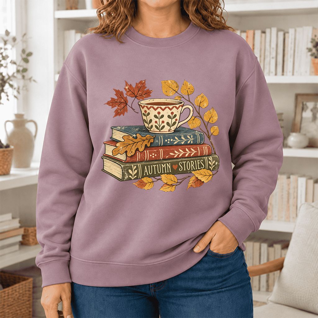 Autumn Stories Book Stack Softstyle Sweatshirt | Cozy Fall Reader Gift Paragon