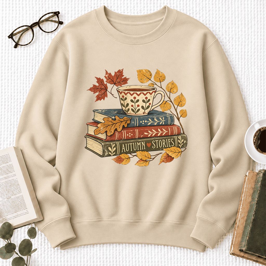 Autumn Stories Book Stack Softstyle Sweatshirt | Cozy Fall Reader Gift Sand