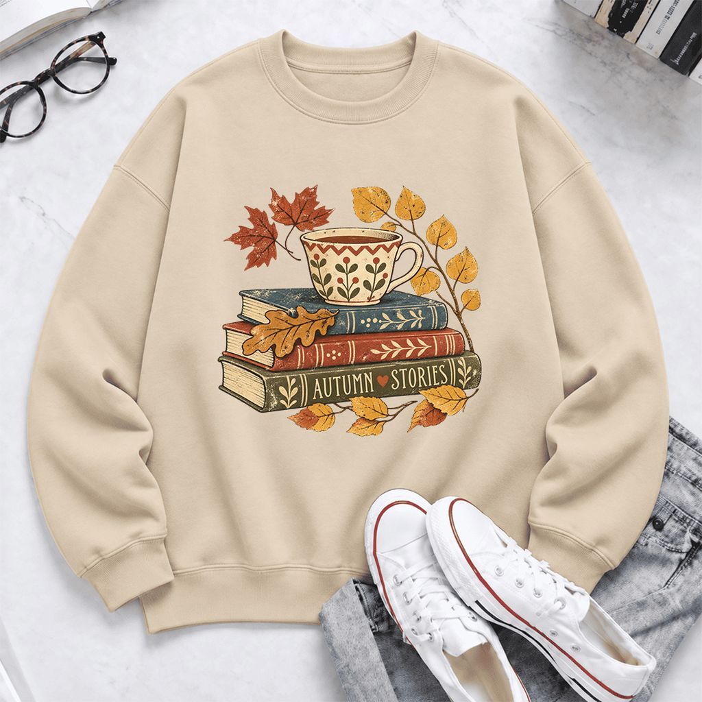 Autumn Stories Book Stack Softstyle Sweatshirt | Cozy Fall Reader Gift Sand