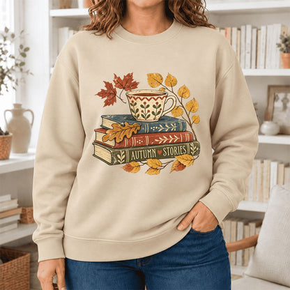 Autumn Stories Book Stack Softstyle Sweatshirt | Cozy Fall Reader Gift Sand