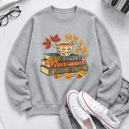 Autumn Stories Book Stack Softstyle Sweatshirt | Cozy Fall Reader Gift Sport Grey