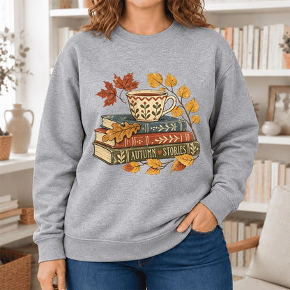 Autumn Stories Book Stack Softstyle Sweatshirt | Cozy Fall Reader Gift Sport Grey