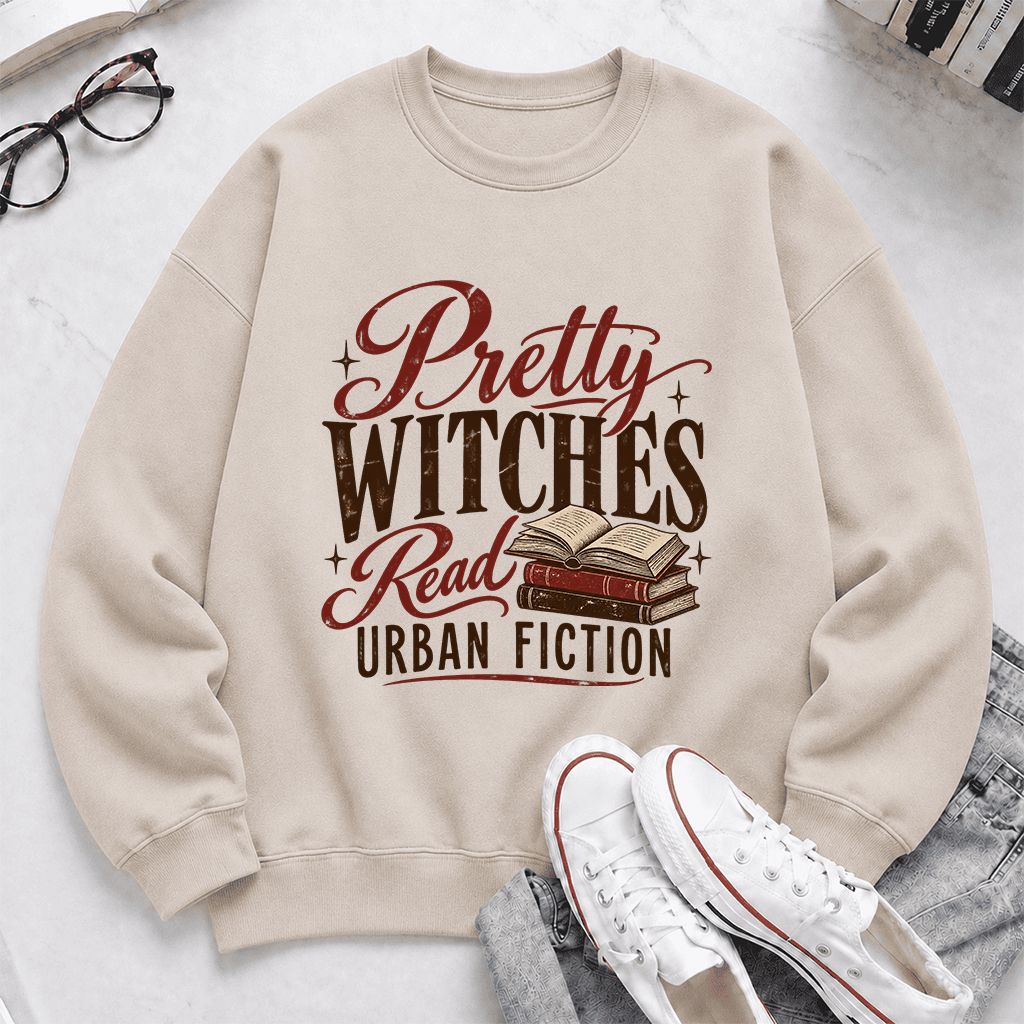 Pretty Witches Read Urban Fiction Crewneck Sweatshirt | Bold Book Lover Gift Sand