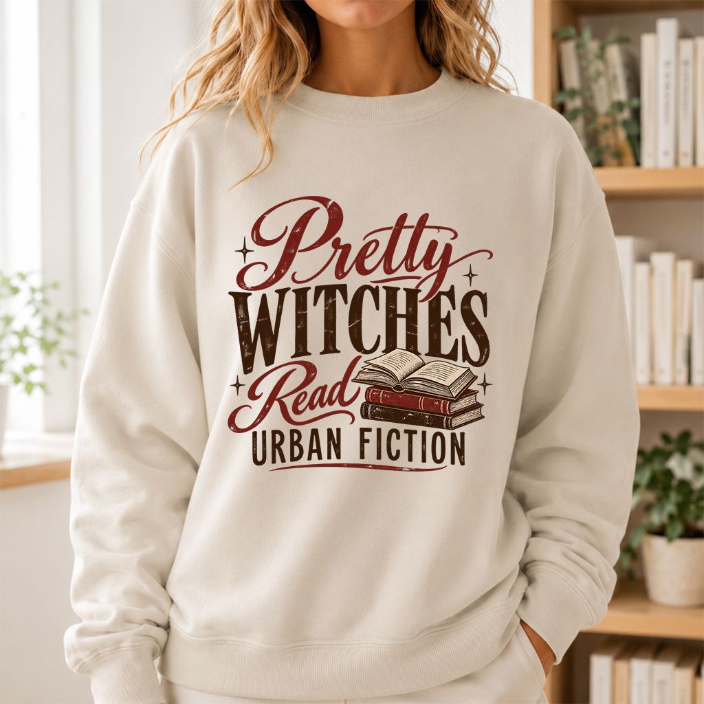 Pretty Witches Read Urban Fiction Crewneck Sweatshirt | Bold Book Lover Gift Sand