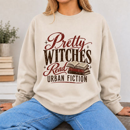 Pretty Witches Read Urban Fiction Crewneck Sweatshirt | Bold Book Lover Gift Sand