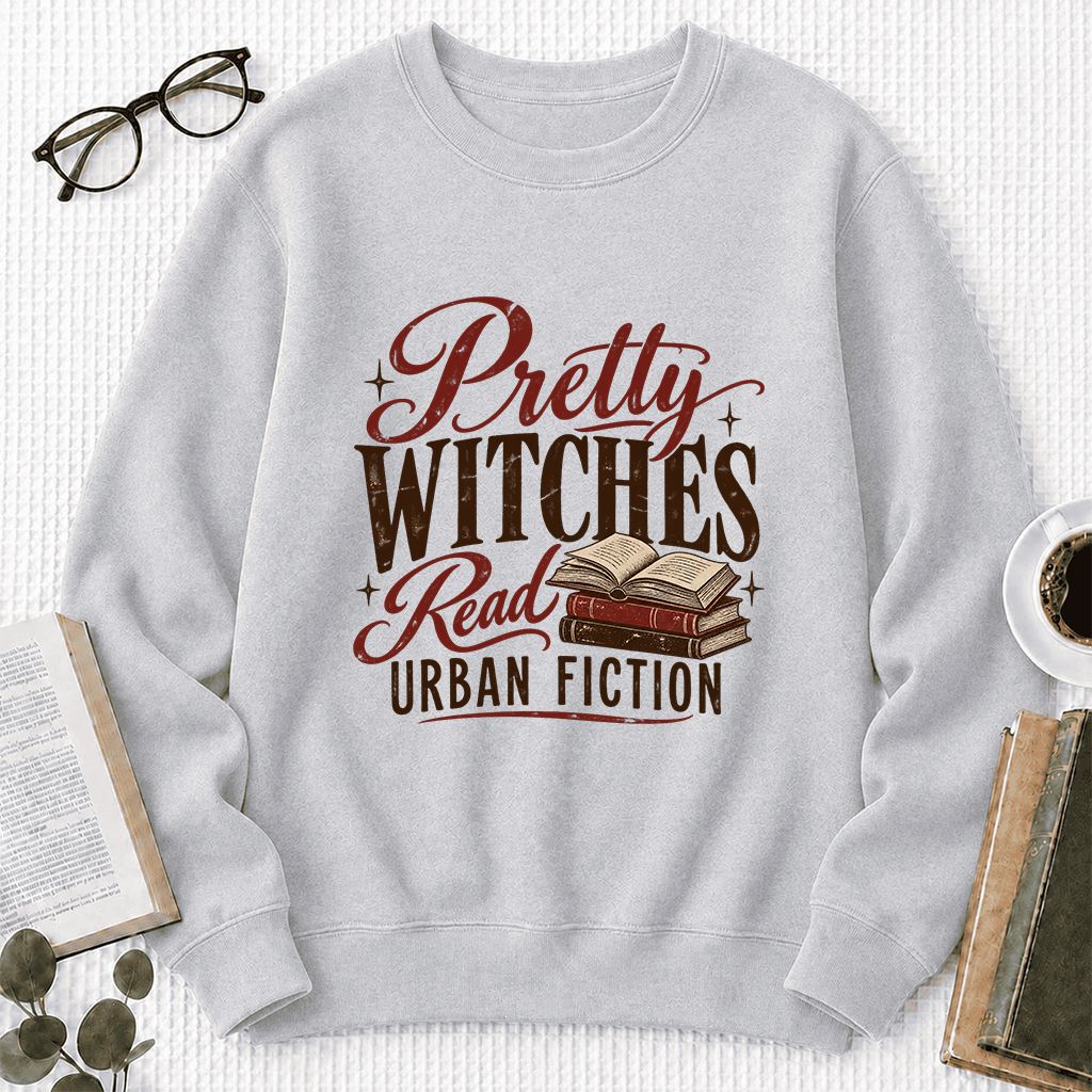 Pretty Witches Read Urban Fiction Crewneck Sweatshirt | Bold Book Lover Gift Sport Grey