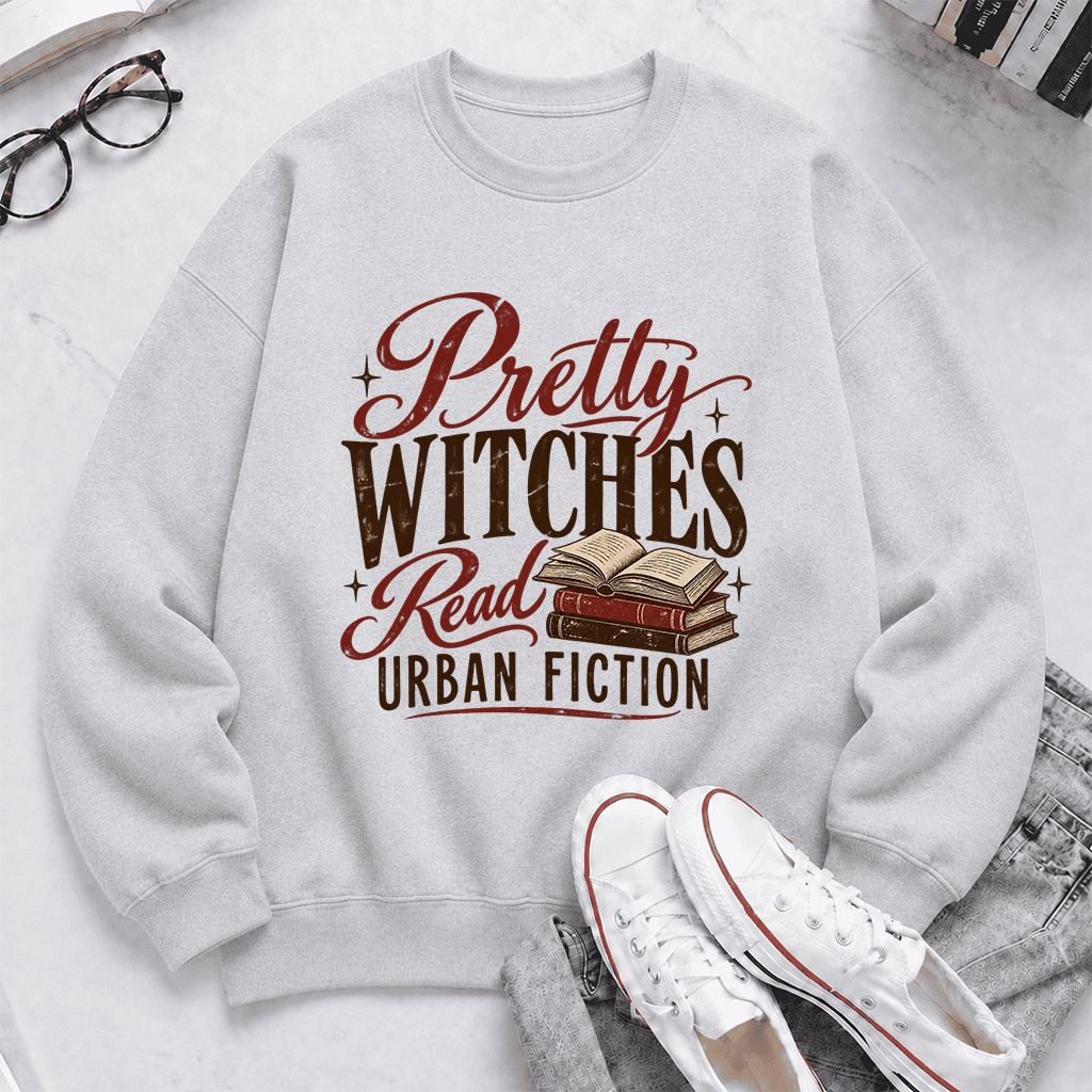 Pretty Witches Read Urban Fiction Crewneck Sweatshirt | Bold Book Lover Gift Sport Grey