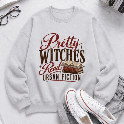 Pretty Witches Read Urban Fiction Crewneck Sweatshirt | Bold Book Lover Gift Sport Grey