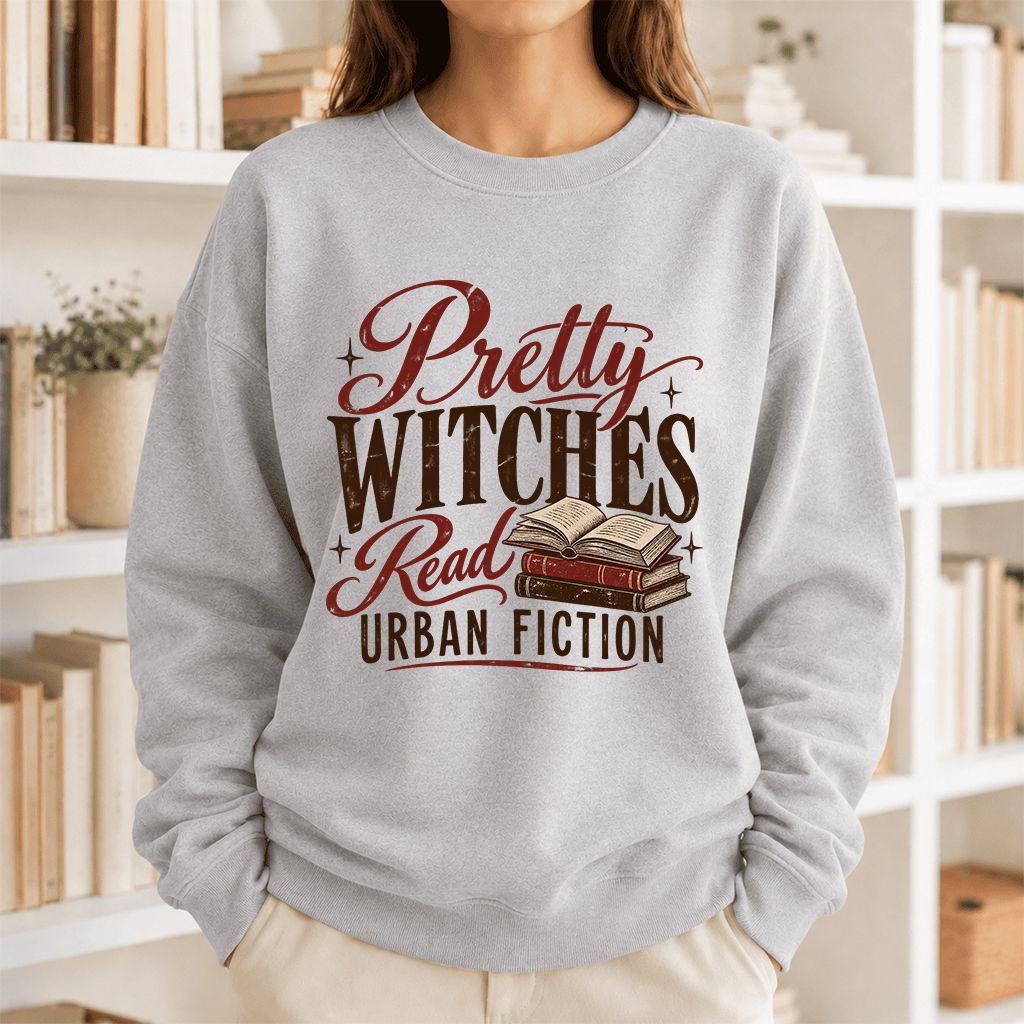 Pretty Witches Read Urban Fiction Crewneck Sweatshirt | Bold Book Lover Gift Sport Grey