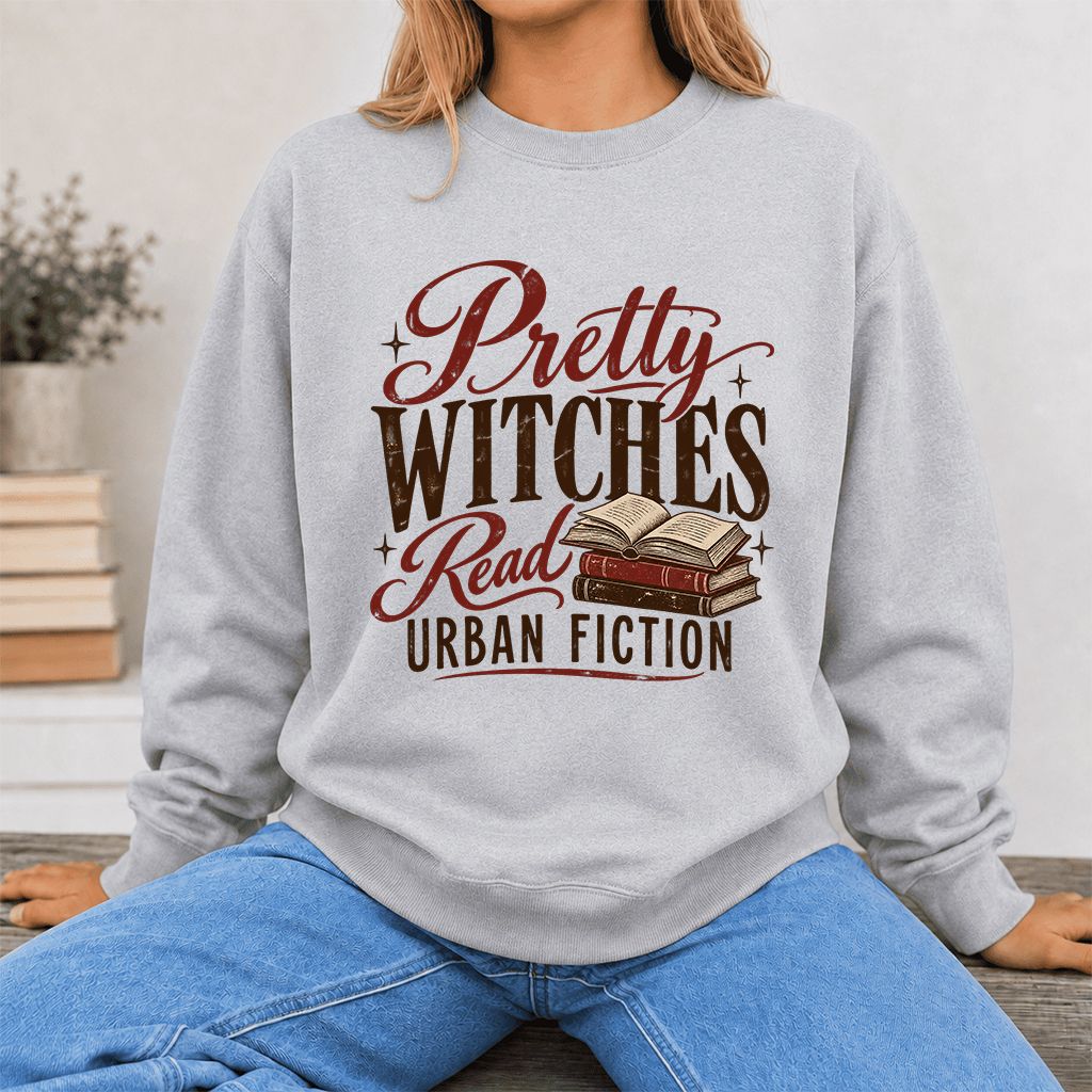 Pretty Witches Read Urban Fiction Crewneck Sweatshirt | Bold Book Lover Gift Sport Grey