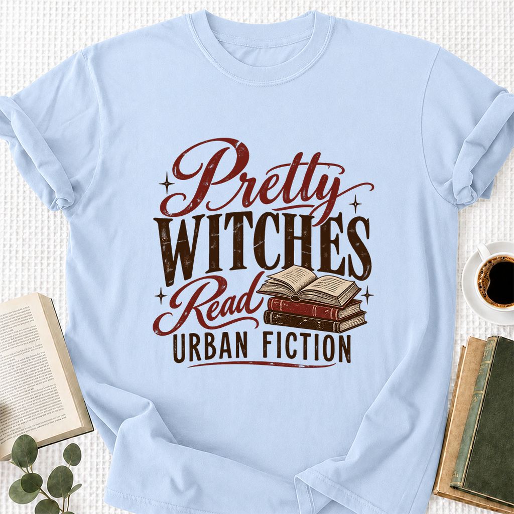 Pretty Witches Read Urban Fiction Printed T-Shirt | Bold Book Lover Gift Light Blue