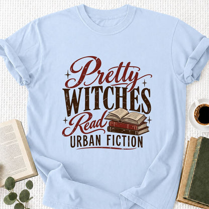 Pretty Witches Read Urban Fiction Printed T-Shirt | Bold Book Lover Gift Light Blue