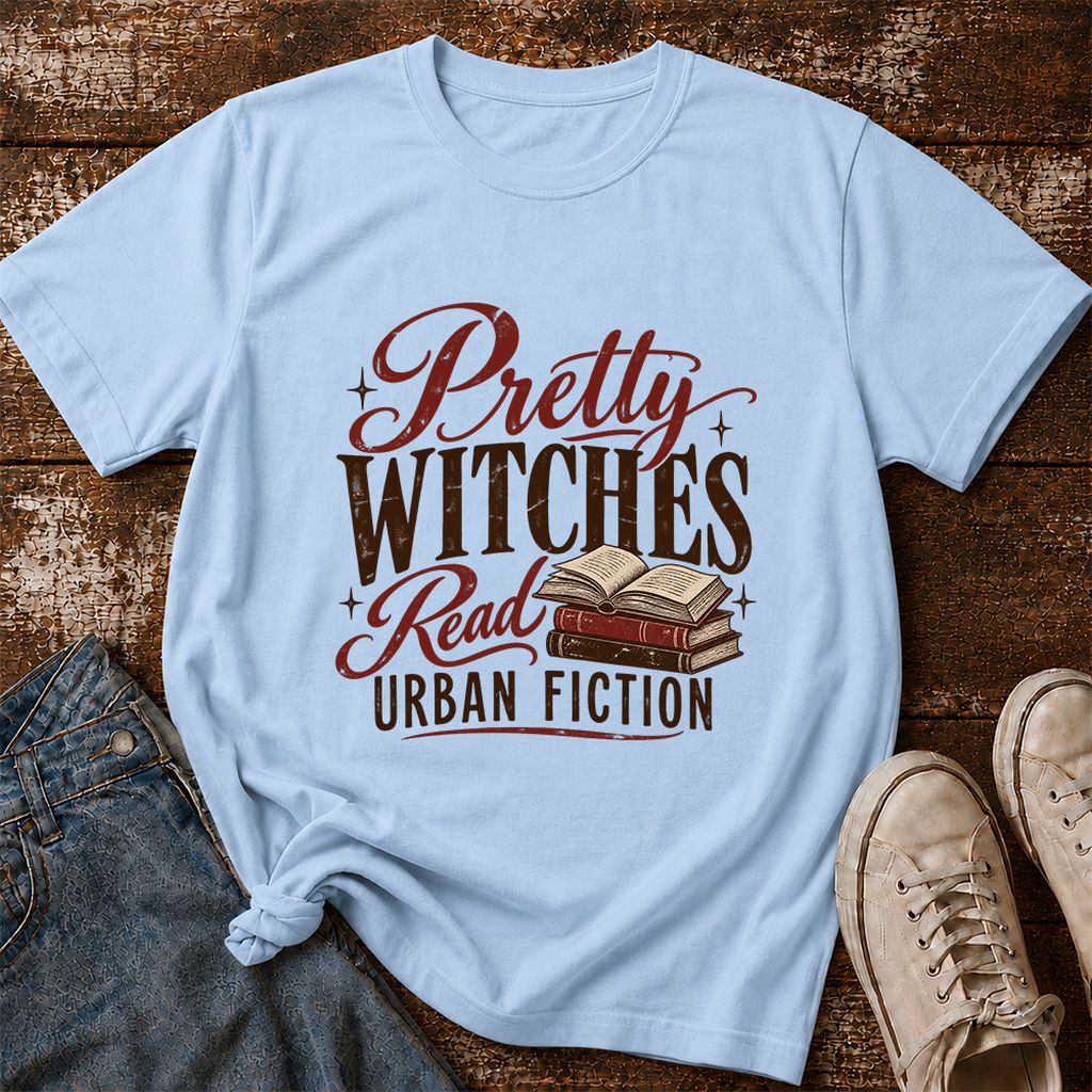 Pretty Witches Read Urban Fiction Printed T-Shirt | Bold Book Lover Gift Light Blue