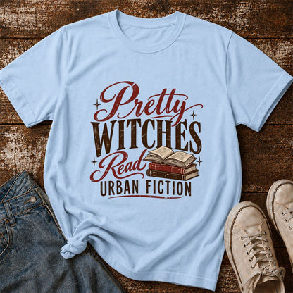 Pretty Witches Read Urban Fiction Printed T-Shirt | Bold Book Lover Gift Light Blue