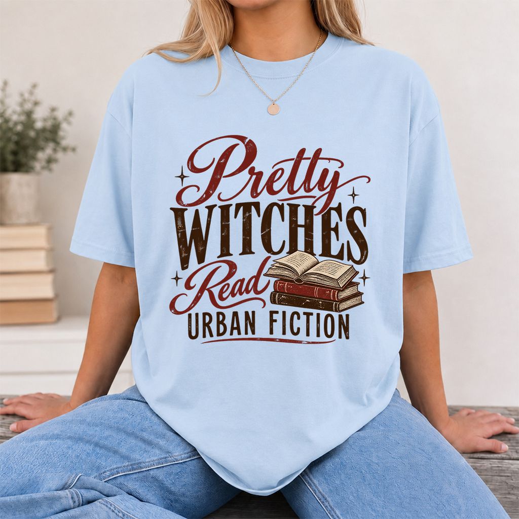 Pretty Witches Read Urban Fiction Printed T-Shirt | Bold Book Lover Gift Light Blue