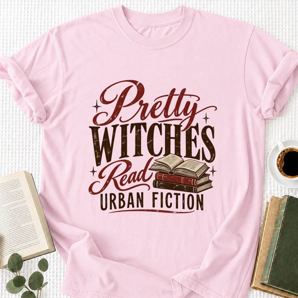 Pretty Witches Read Urban Fiction Printed T-Shirt | Bold Book Lover Gift Light Pink