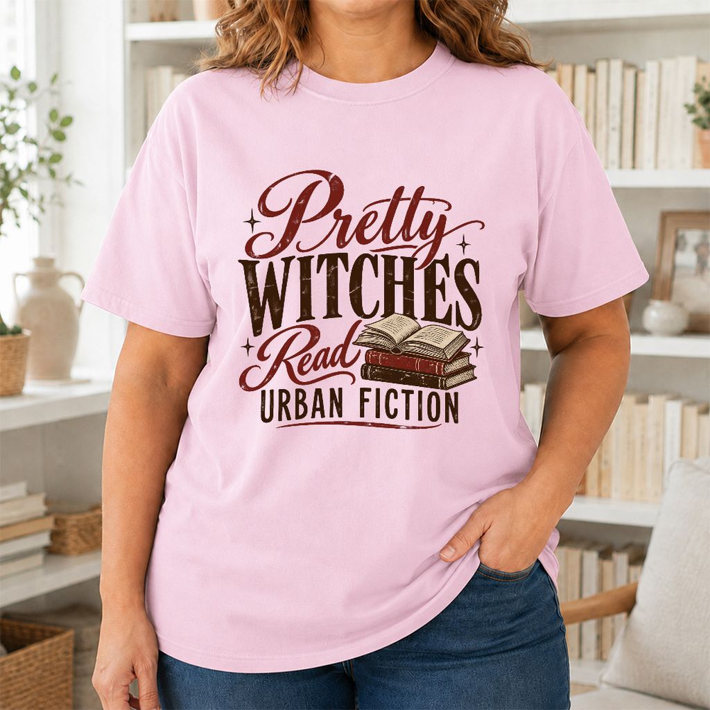 Pretty Witches Read Urban Fiction Printed T-Shirt | Bold Book Lover Gift Light Pink