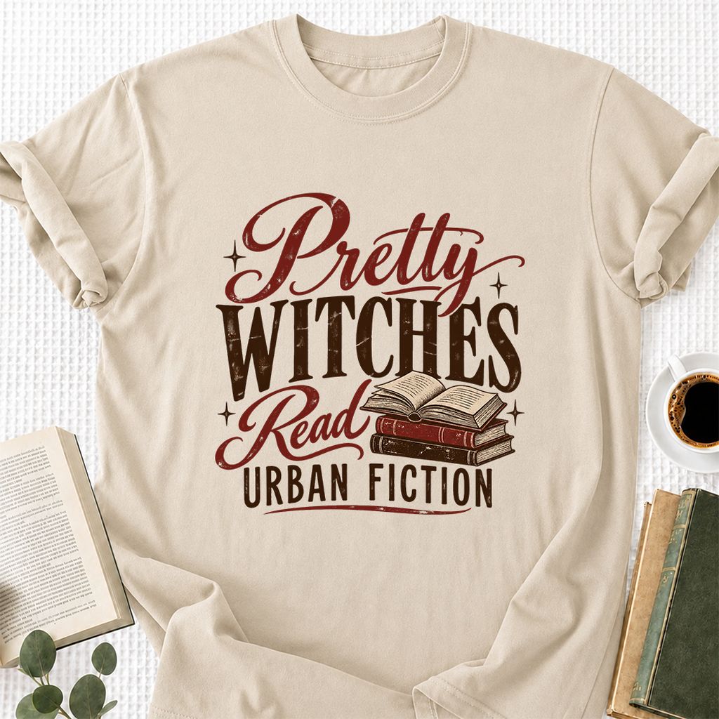 Pretty Witches Read Urban Fiction Printed T-Shirt | Bold Book Lover Gift Sand