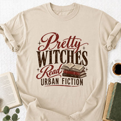 Pretty Witches Read Urban Fiction Printed T-Shirt | Bold Book Lover Gift Sand