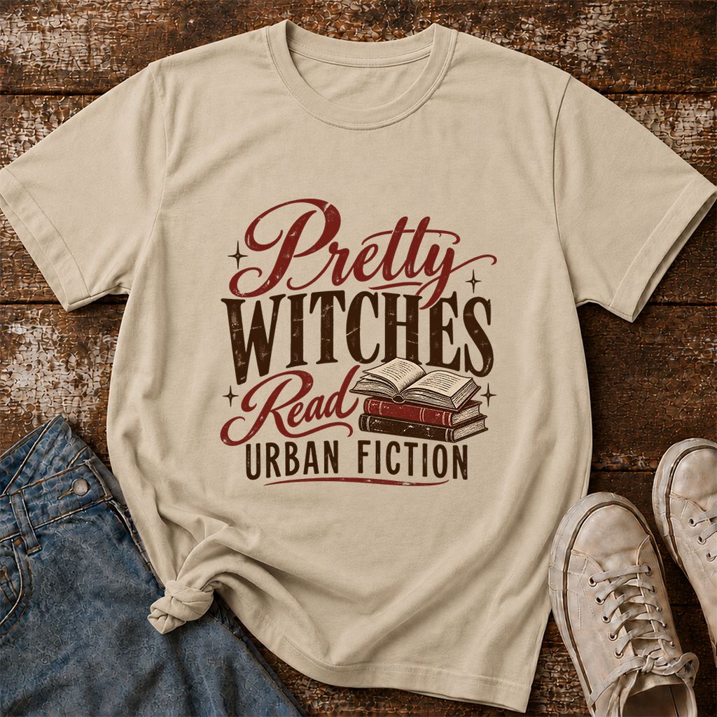 Pretty Witches Read Urban Fiction Printed T-Shirt | Bold Book Lover Gift Sand