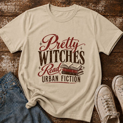 Pretty Witches Read Urban Fiction Printed T-Shirt | Bold Book Lover Gift Sand
