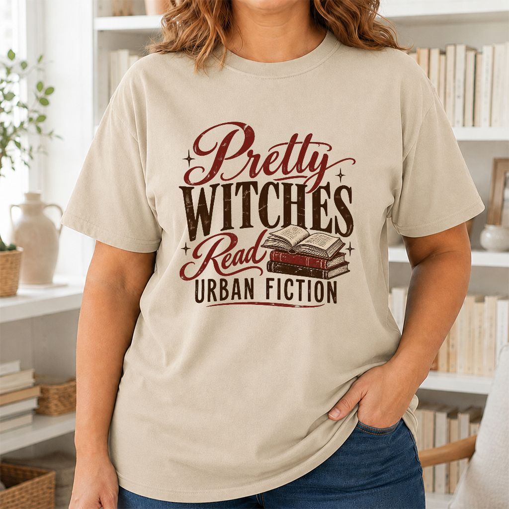 Pretty Witches Read Urban Fiction Printed T-Shirt | Bold Book Lover Gift Sand