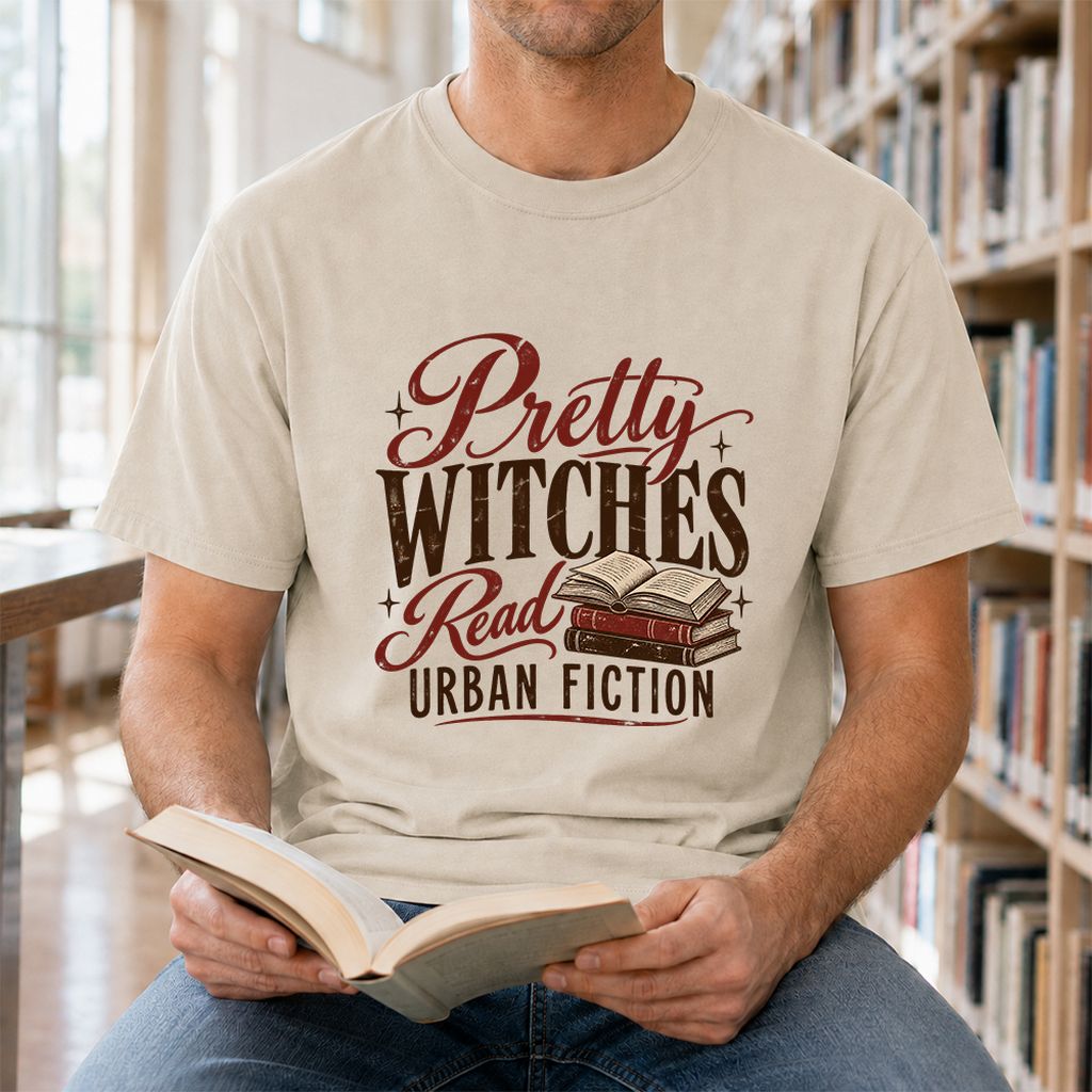 Pretty Witches Read Urban Fiction Printed T-Shirt | Bold Book Lover Gift Sand
