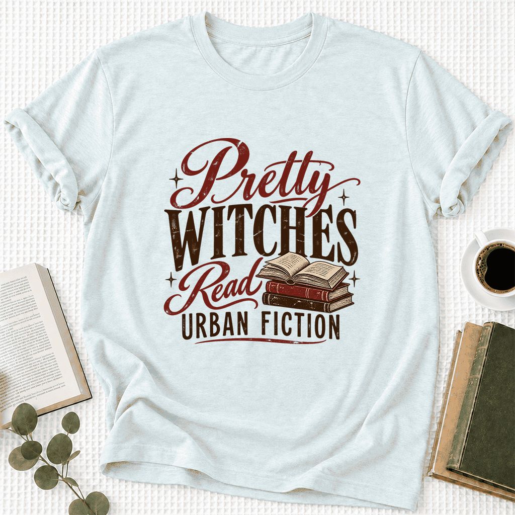 Pretty Witches Read Urban Fiction Ultra-Soft Cotton T-Shirt | Reader Gift Heather Ice Blue