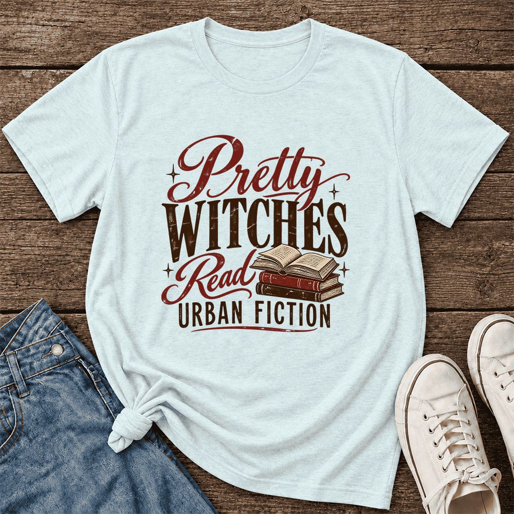 Pretty Witches Read Urban Fiction Ultra-Soft Cotton T-Shirt | Reader Gift Heather Ice Blue