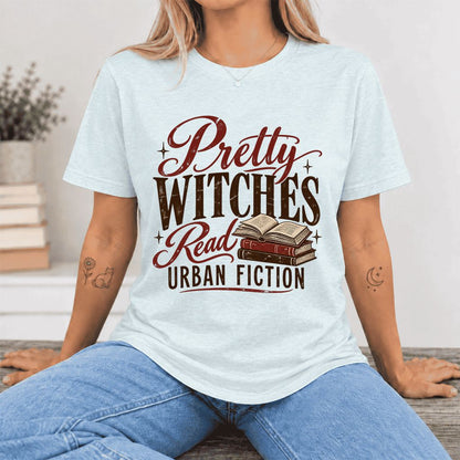 Pretty Witches Read Urban Fiction Ultra-Soft Cotton T-Shirt | Reader Gift Heather Ice Blue