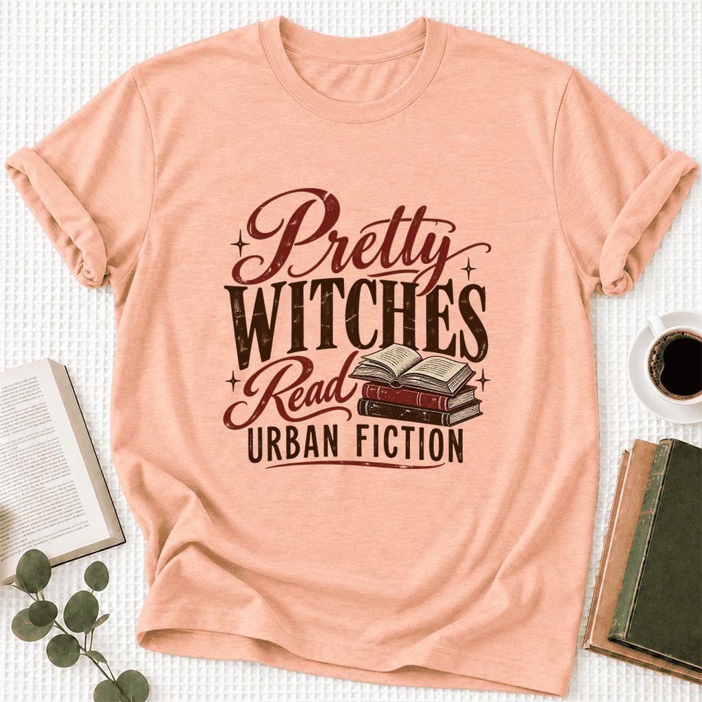Pretty Witches Read Urban Fiction Ultra-Soft Cotton T-Shirt | Reader Gift Heather Peach