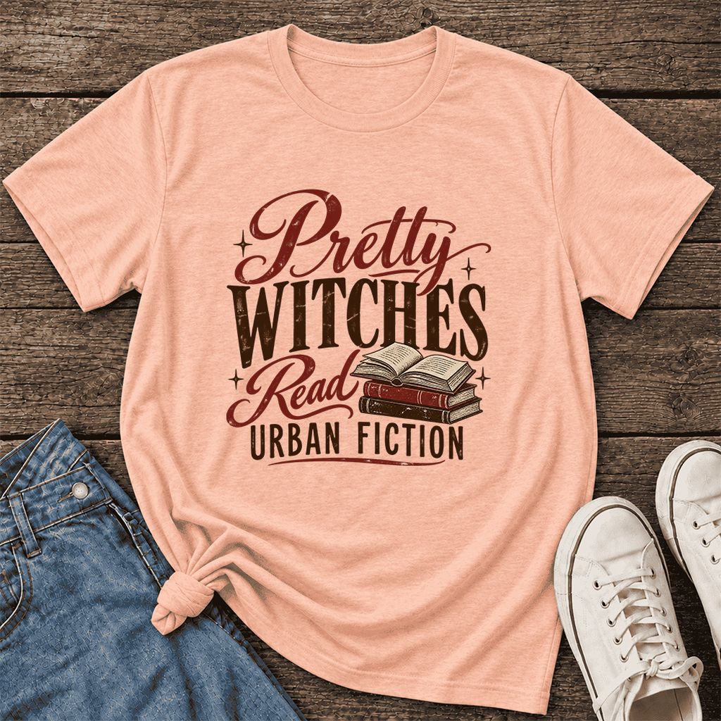 Pretty Witches Read Urban Fiction Ultra-Soft Cotton T-Shirt | Reader Gift Heather Peach