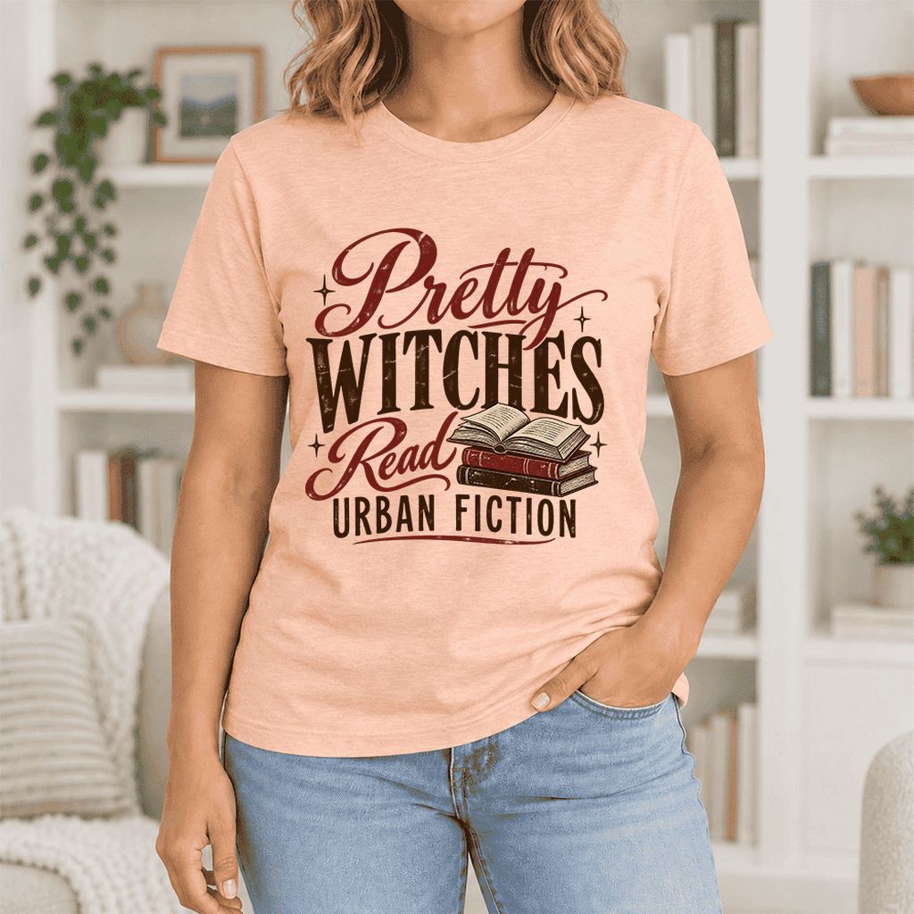Pretty Witches Read Urban Fiction Ultra-Soft Cotton T-Shirt | Reader Gift Heather Peach