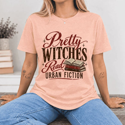 Pretty Witches Read Urban Fiction Ultra-Soft Cotton T-Shirt | Reader Gift Heather Peach