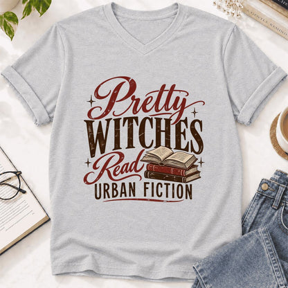Pretty Witches Read Urban Fiction Ultra-Soft V-Neck | Bold Book Lover Gift Ash