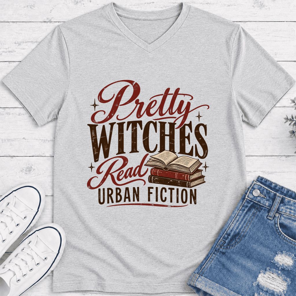 Pretty Witches Read Urban Fiction Ultra-Soft V-Neck | Bold Book Lover Gift Ash