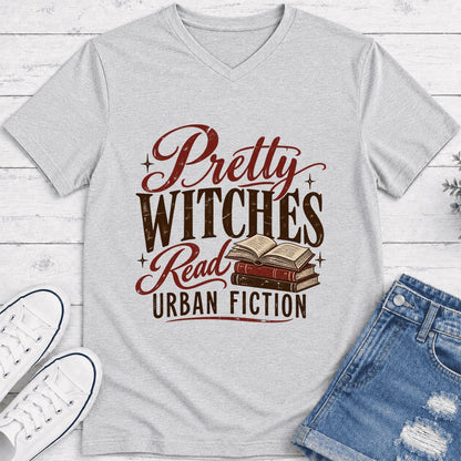 Pretty Witches Read Urban Fiction Ultra-Soft V-Neck | Bold Book Lover Gift Ash