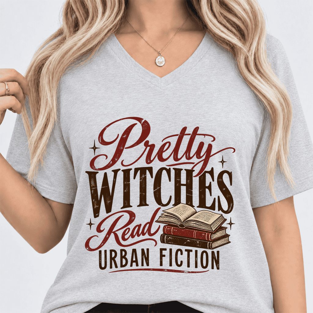 Pretty Witches Read Urban Fiction Ultra-Soft V-Neck | Bold Book Lover Gift Ash