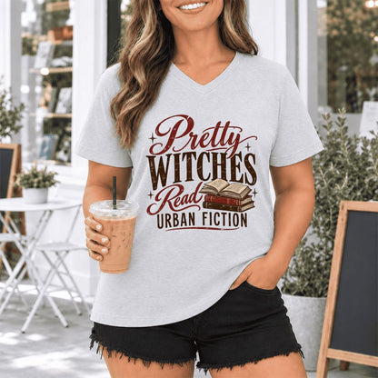 Pretty Witches Read Urban Fiction Ultra-Soft V-Neck | Bold Book Lover Gift Ash
