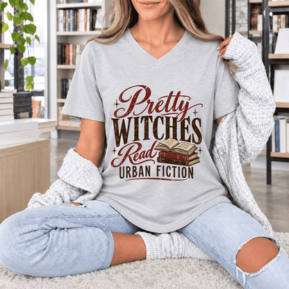 Pretty Witches Read Urban Fiction Ultra-Soft V-Neck | Bold Book Lover Gift Ash