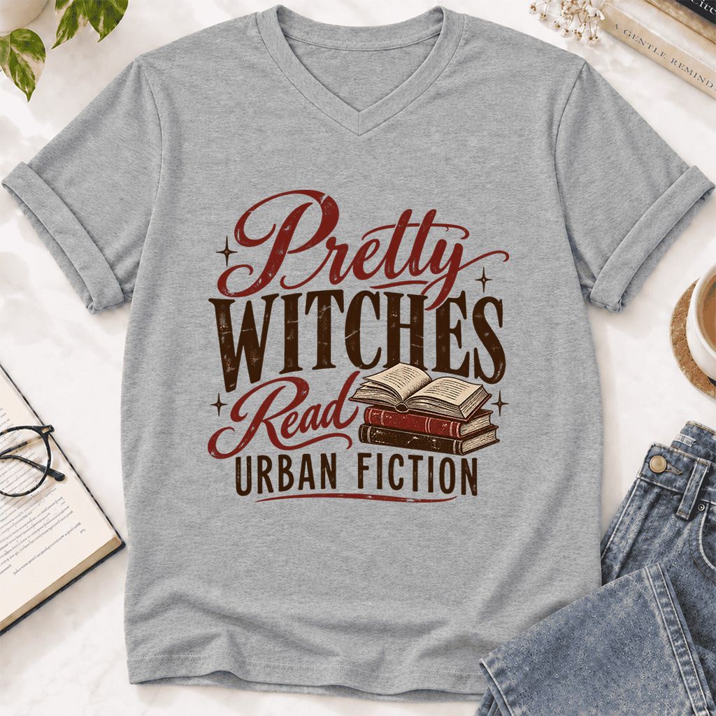 Pretty Witches Read Urban Fiction Ultra-Soft V-Neck | Bold Book Lover Gift Athletic Heather