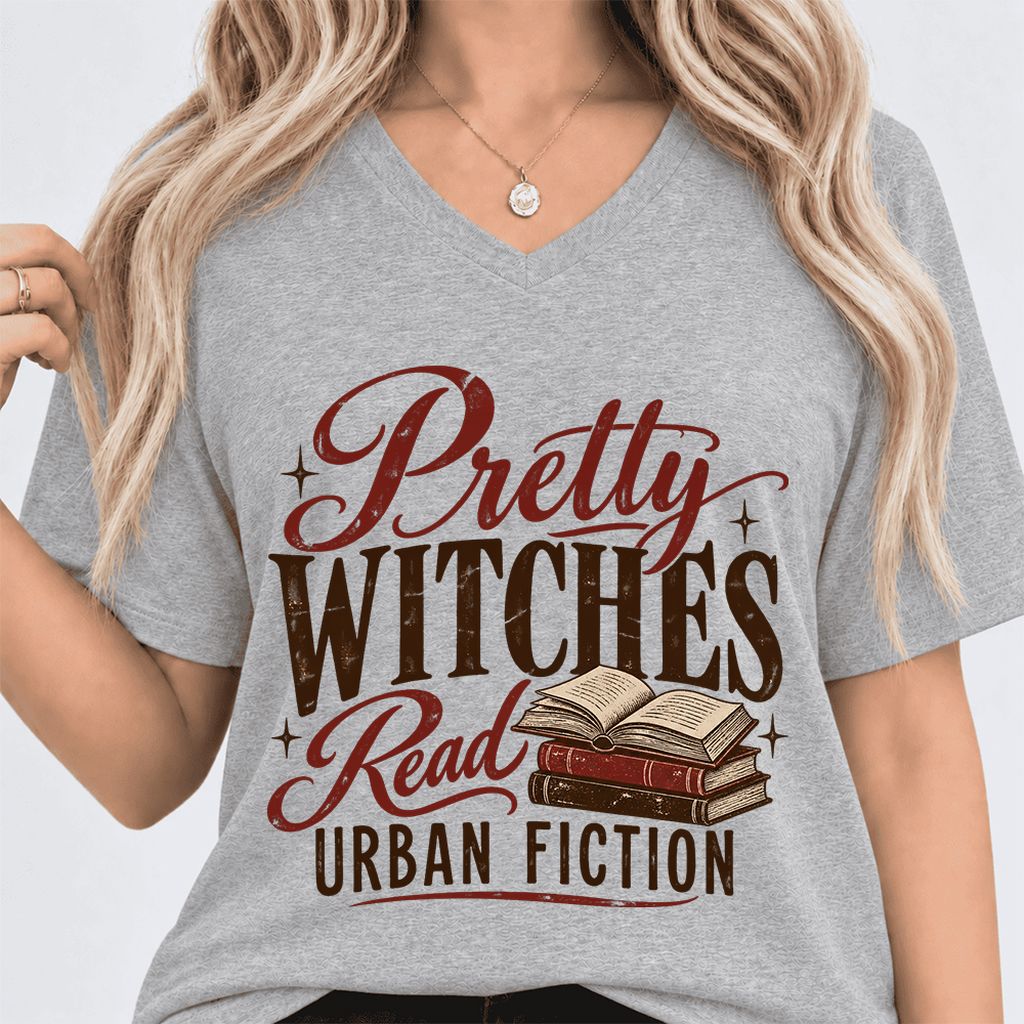Pretty Witches Read Urban Fiction Ultra-Soft V-Neck | Bold Book Lover Gift Athletic Heather